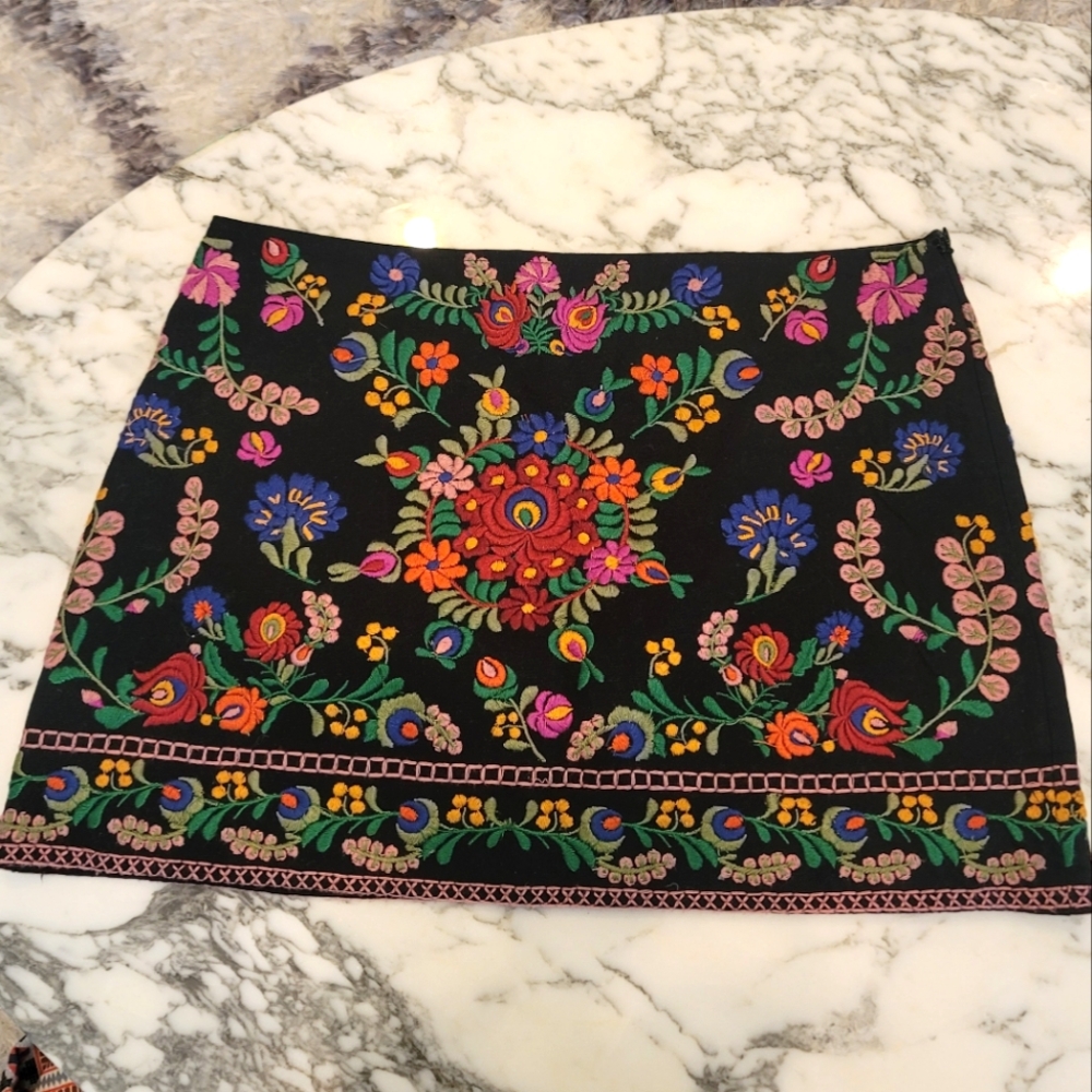 Farm Rio Style Embroidery Mini Skirt
